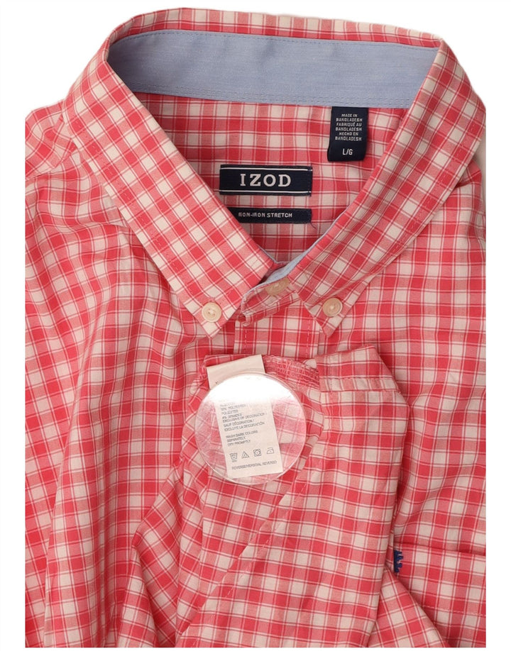 IZOD Chemise à Manches Courtes Homme Grand Carreau Rose Coton