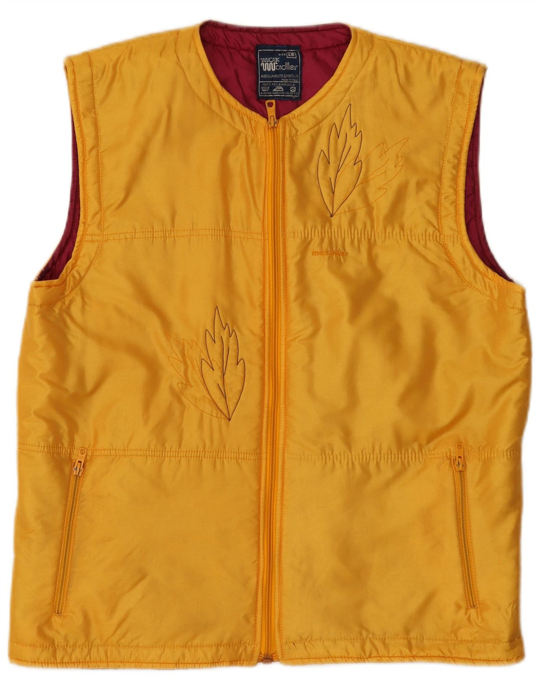 vintage Femme Gilet IT 46 Grand Jaune Floral Polyamide