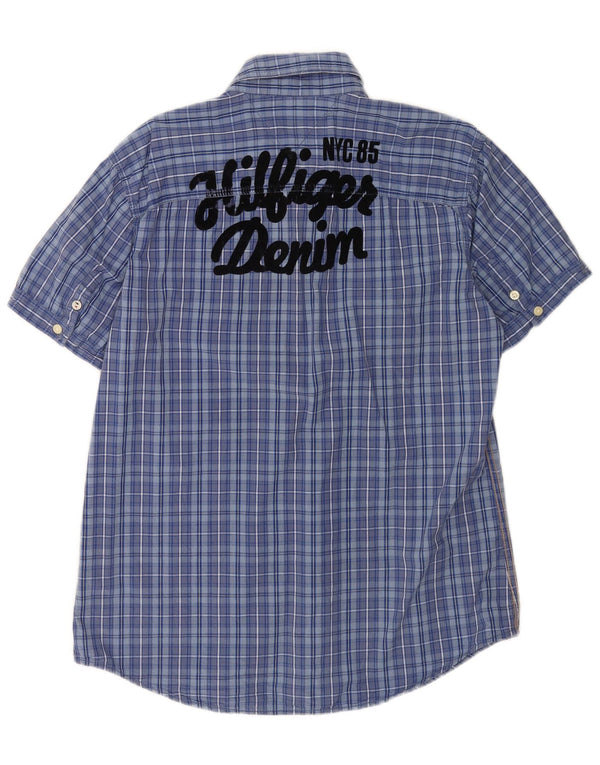 Tommy Hilfiger Chemise graphique à manches courtes pour homme XL en coton à carreaux bleus