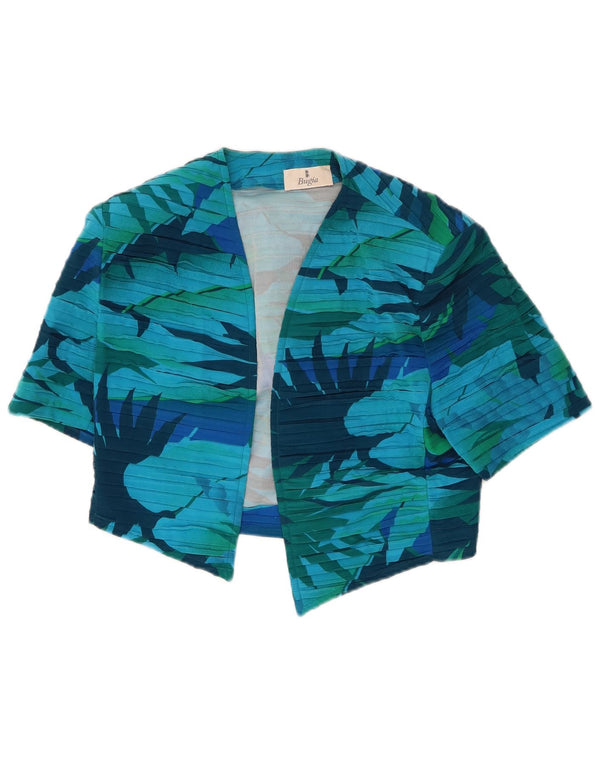 vintage Womens Crop Open Cardigan Top UK 10 Petite Soie Florale Bleue