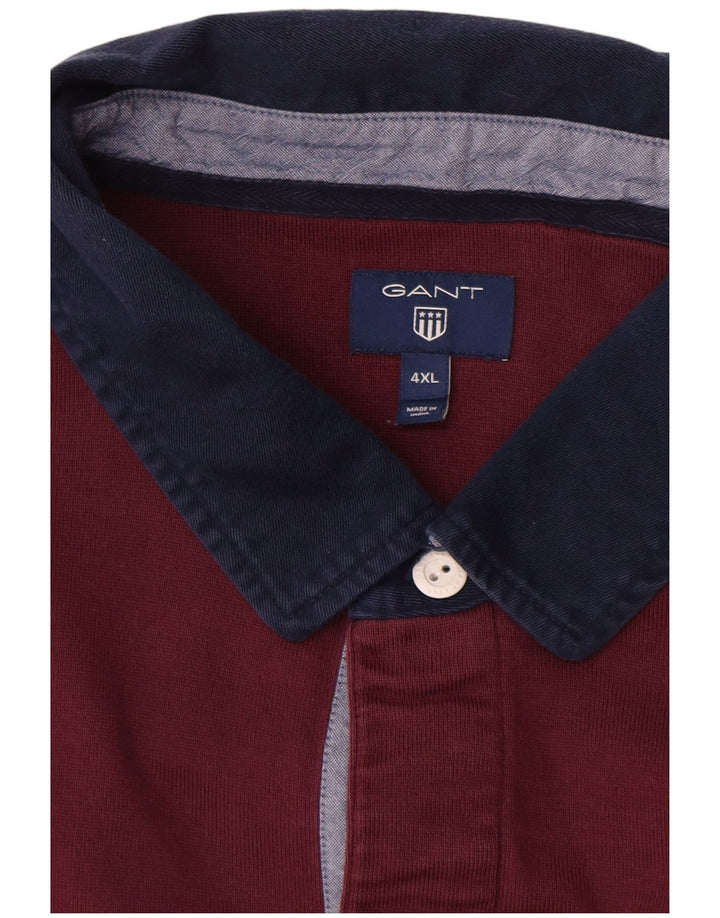 GANT Polo de rugby à manches longues pour homme 4XL en coton color block bordeaux