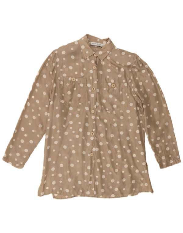 Jurgen Michaelsen Chemise Femme UK 14 Soie Beige Moyen à Pois