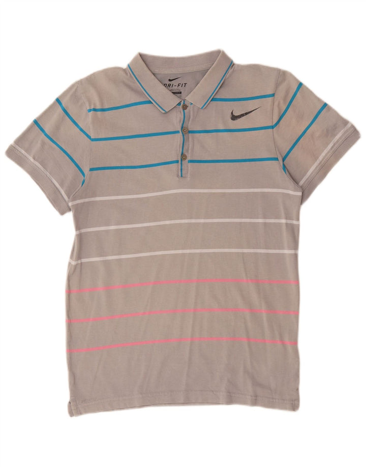Nike Homme Dri Fit Polo Petit Gris Rayé Coton