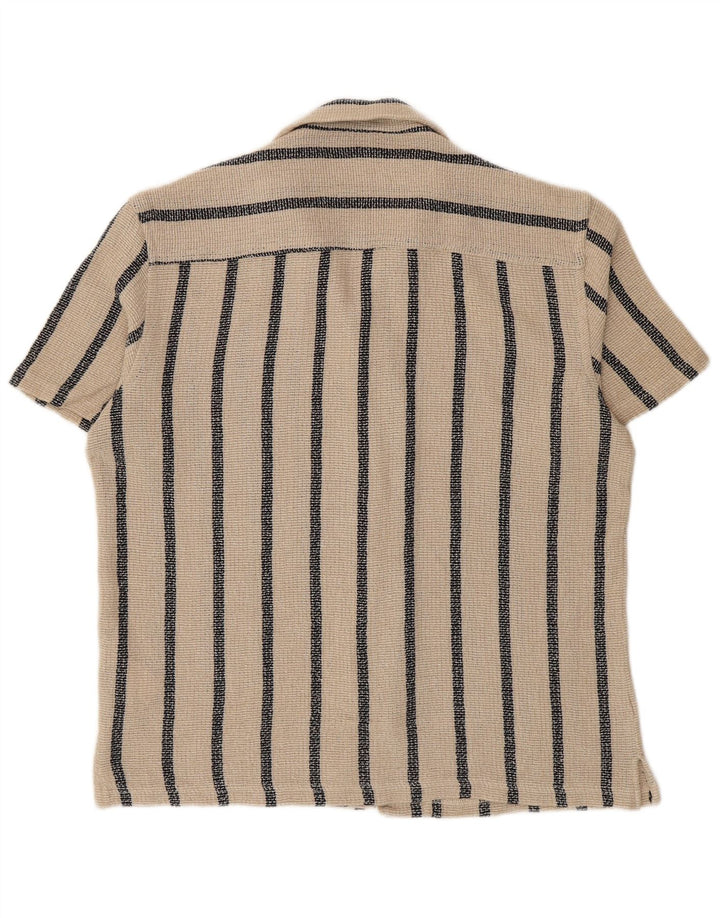 Zara Chemise À Manches Courtes Homme Large Coton Rayé Beige
