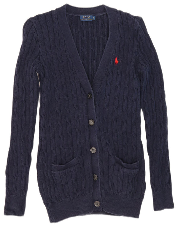 Polo Ralph Lauren Pull cardigan pour femme UK 10 Petit coton bleu marine