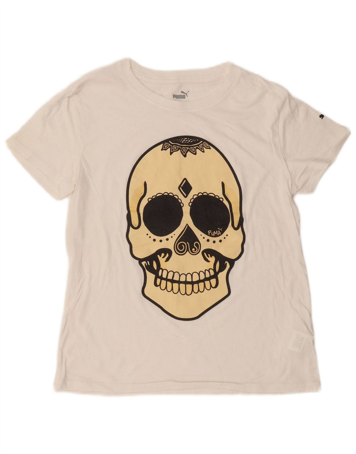 PUMA T-Shirt Graphique Homme Petit Blanc Cassé Coton