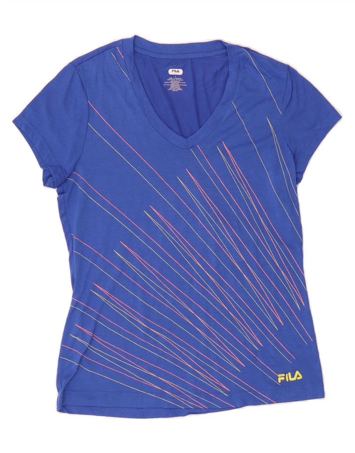 FILA Womens T-Shirt Top UK 14 Large Blue Striped Polyester Vintage Fila and Second-Hand Fila from Messina Hembry 
