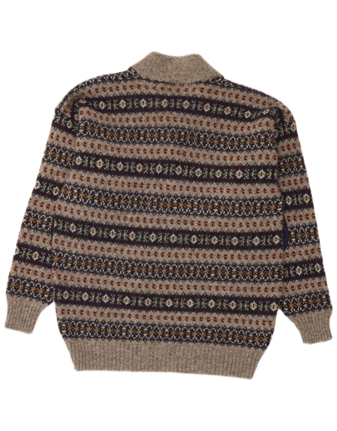 Highland Glen Pull à col boutonné pour homme Gris moyen Laine Fair Isle
