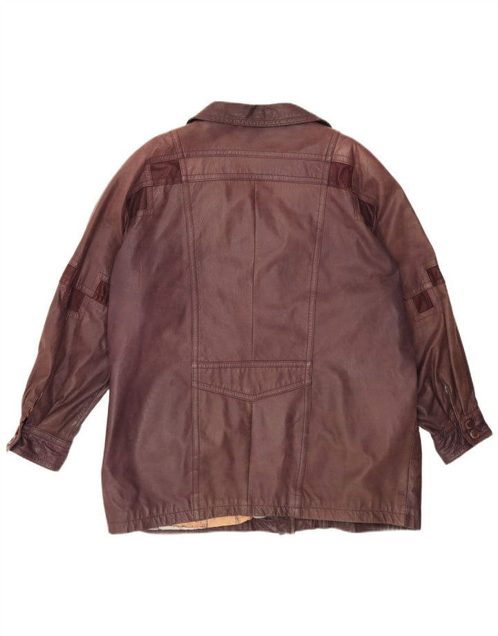 veste en cuir femme vintage IT 46 Grand Bordeaux Géométrique