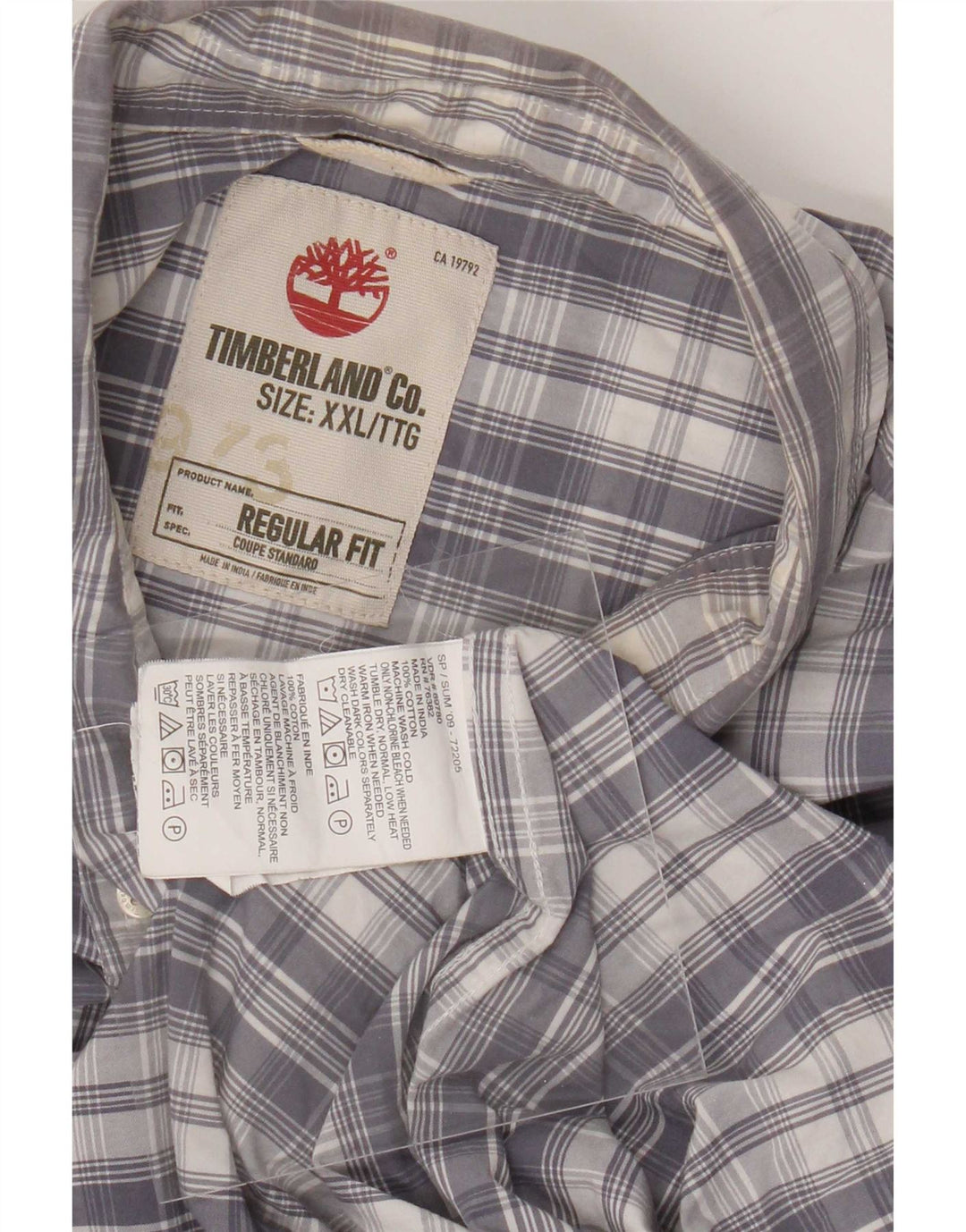 Timberland Chemise coupe régulière pour homme 2XL en coton à carreaux gris