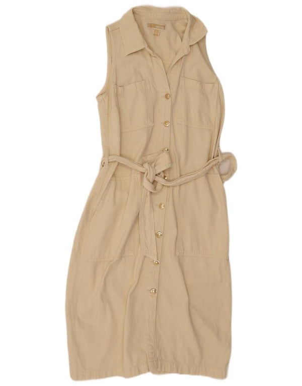 Michael Kors Robe chemise en jean sans manches pour femme UK 14 Coton beige moyen