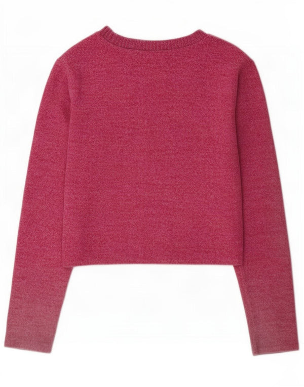 Zara Womens Crop Top Manches Longues UK 12 Coton Rose Moyen