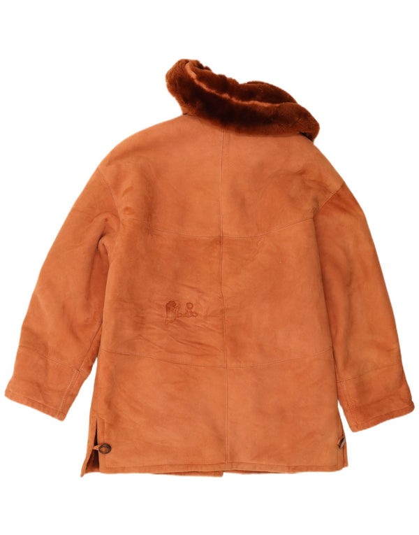 veste en peau de mouton à capuche femme vintage UK 16 Grand Beige