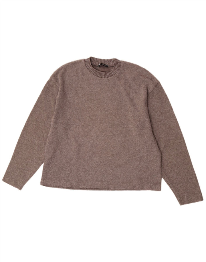 Zara Pull surdimensionné à col rond pour femme UK 10 Petit Marron Polyester