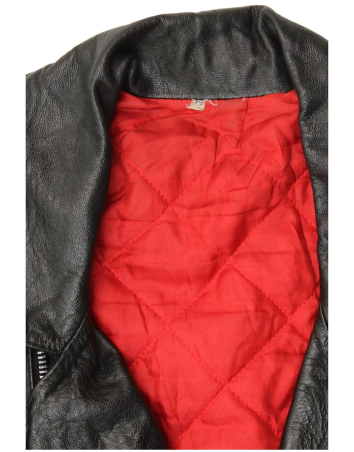 VINTAGE Veste de motard en cuir pour homme IT 54 XL Noir Biker