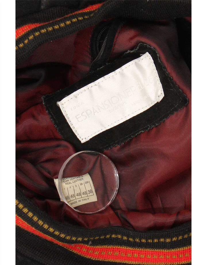 vintage Mens Suede Bomber Jacket IT 48 Cuir rayé noir moyen