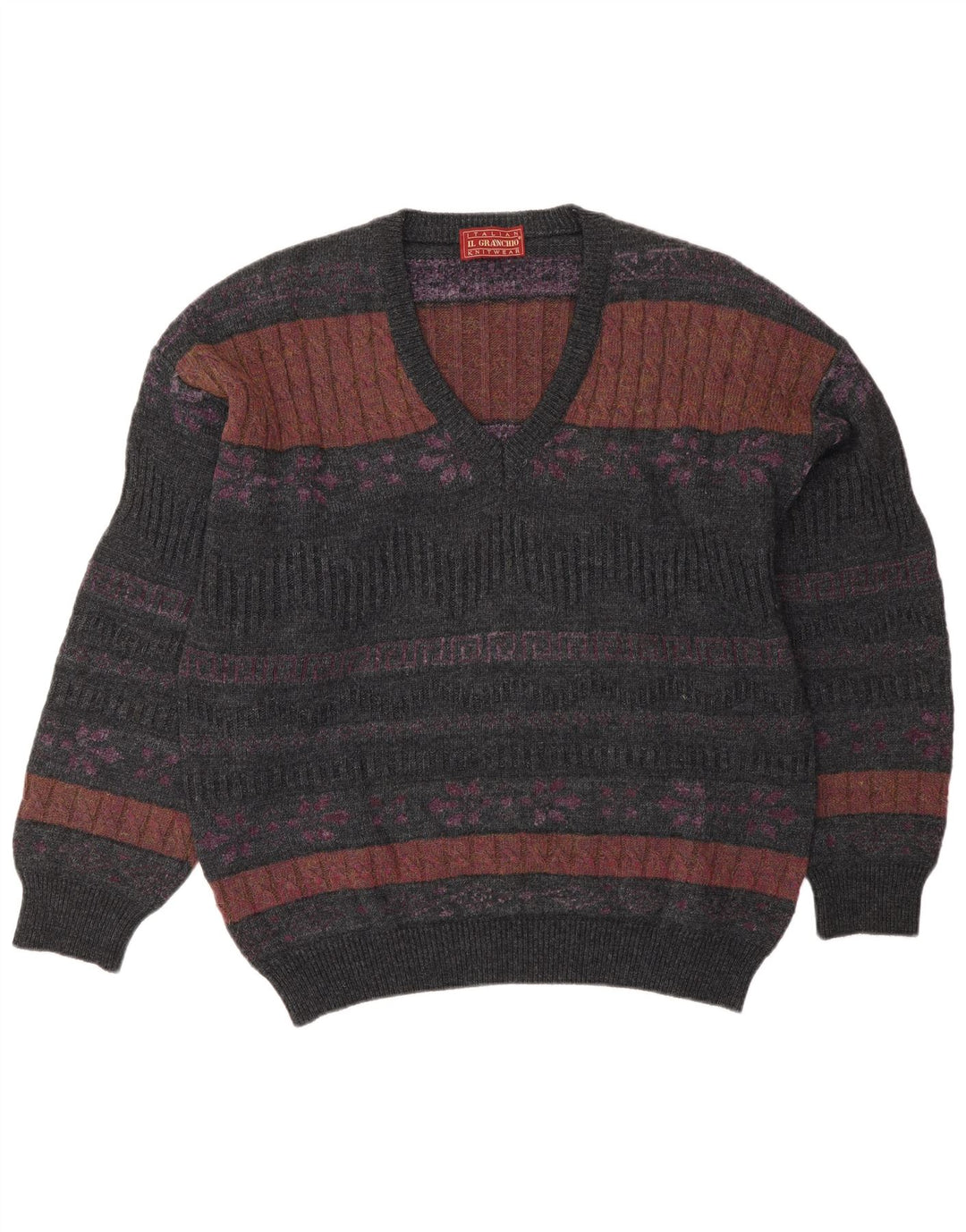 Il Granchio Pull col V pour homme Large Gris Fair Isle