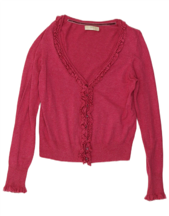 Marks & Spencer Pull cardigan court à volants sur le devant pour femme UK 8 Small Rose