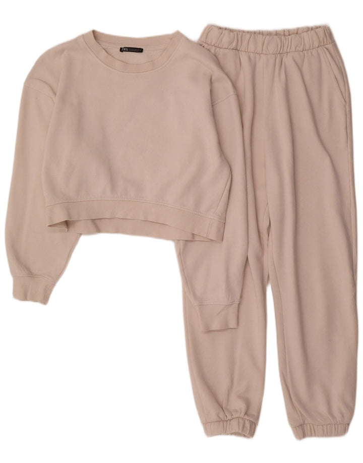Zara Womens Crop Full Survêtement UK 14 Moyen Blanc Coton