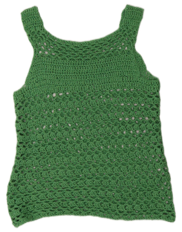 vintage Femmes Voir à travers Crochet Gilet Top UK 12 Vert Moyen