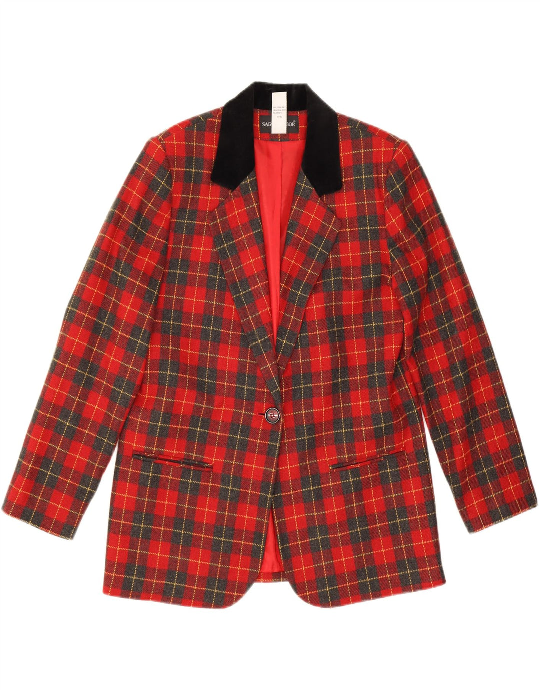 Sag Harbor Veste blazer à 1 bouton pour femme US 8 en laine à carreaux rouge moyen