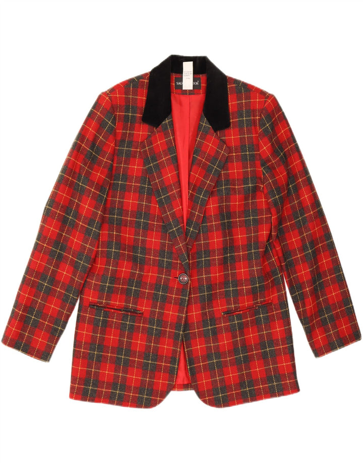 Sag Harbor Veste blazer à 1 bouton pour femme US 8 en laine à carreaux rouge moyen