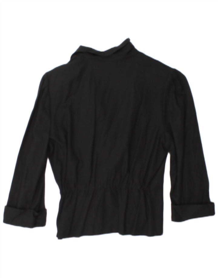 vintage Femmes 3/4 Manches Double Breasted Blazer Veste EU 38 Moyen Noir