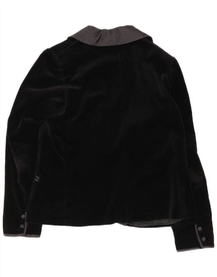 vintage Femmes 1 Bouton Velours Blazer Veste UK 16 Grand Noir