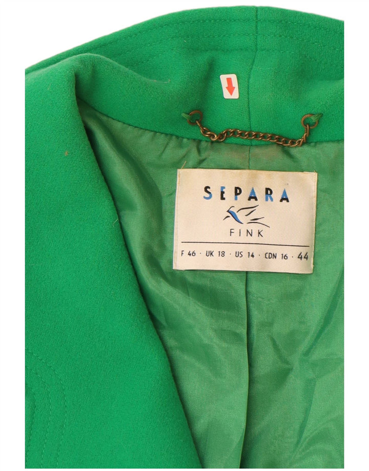 Separa Fink Veste Blazer 1 Bouton pour Femme UK 18 XL Laine Verte