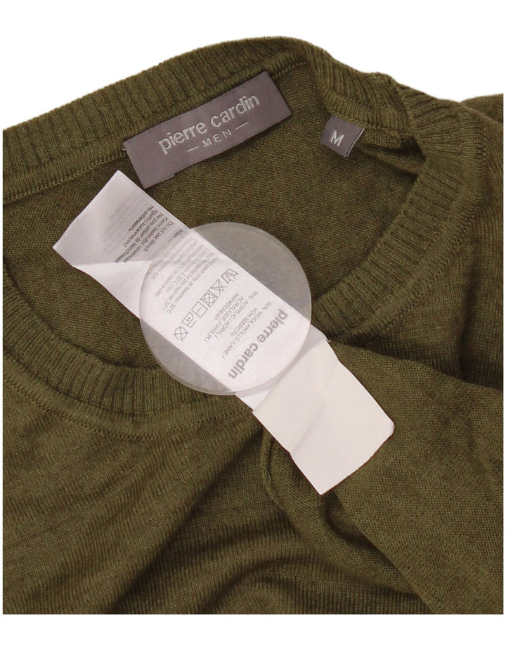 PIERRE CARDIN Pull pour hommes à col rond Taille M, Laine Kaki