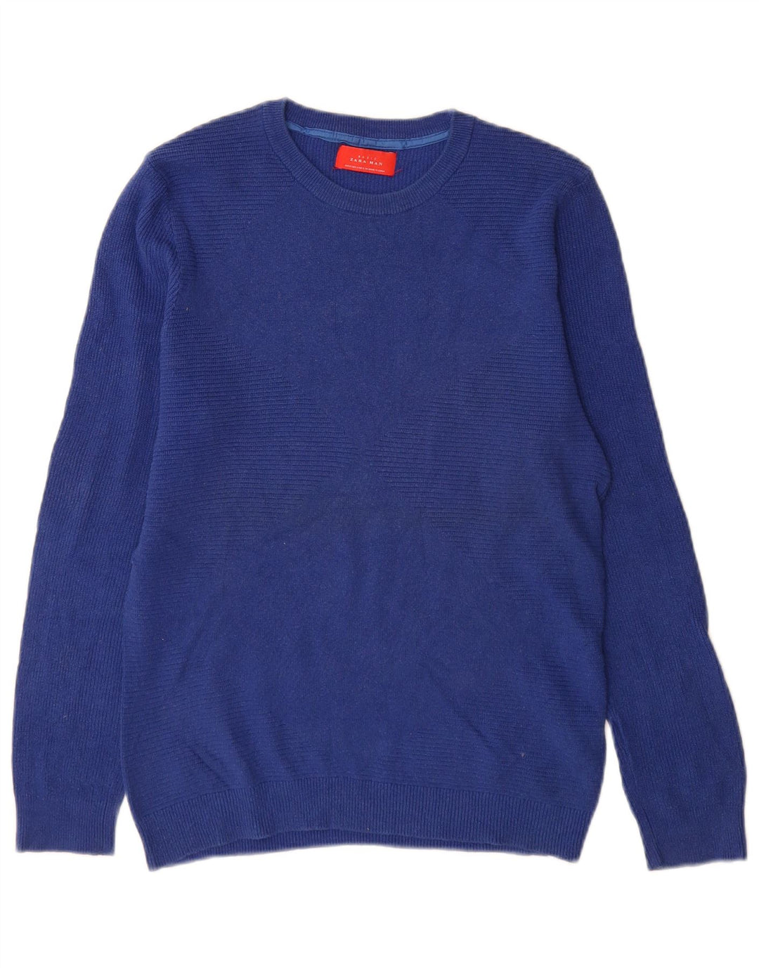 Zara Pull à col rond pour homme Petit coton bleu