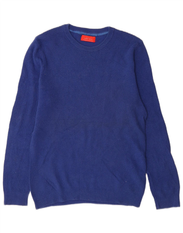 Zara Pull à col rond pour homme Petit coton bleu