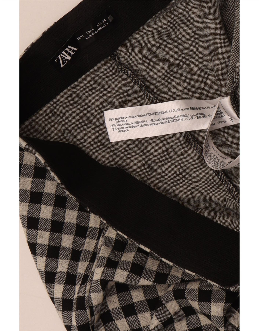 Zara Leggings Femme Large W30 L29 Gris Vichy Polyester