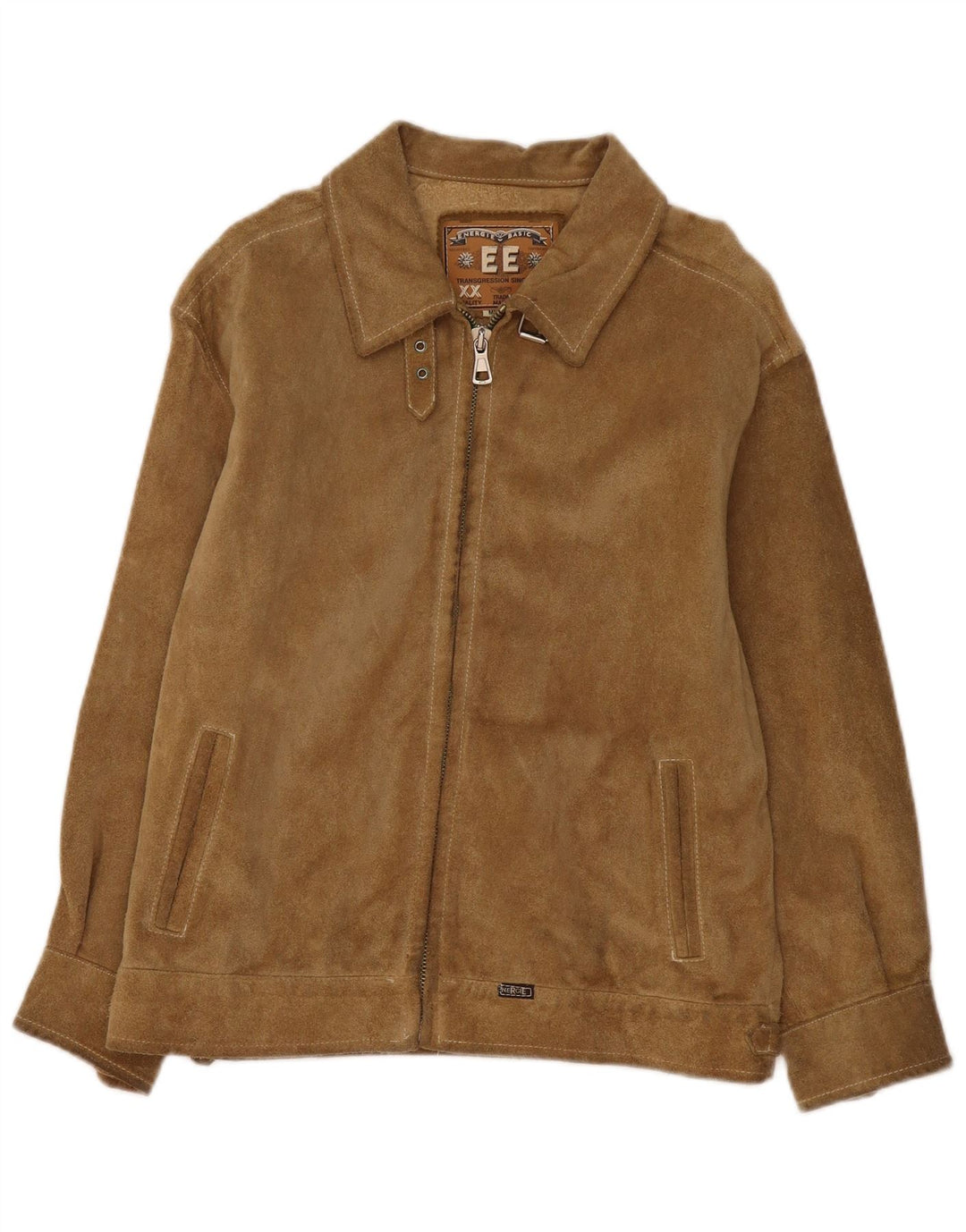 veste en daim bomber femme vintage UK 14 cuir beige moyen