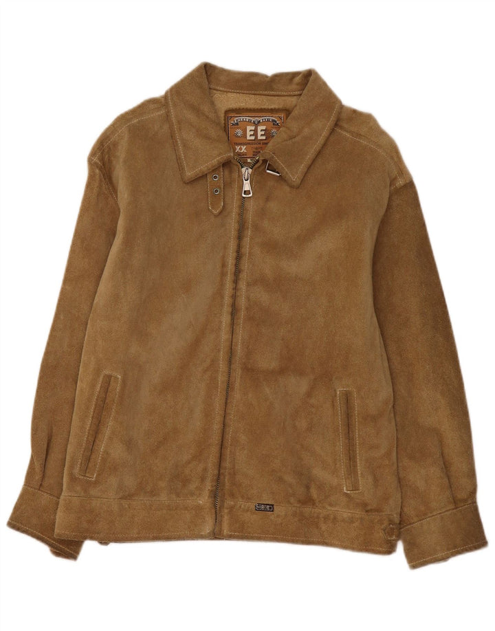 veste en daim bomber femme vintage UK 14 cuir beige moyen