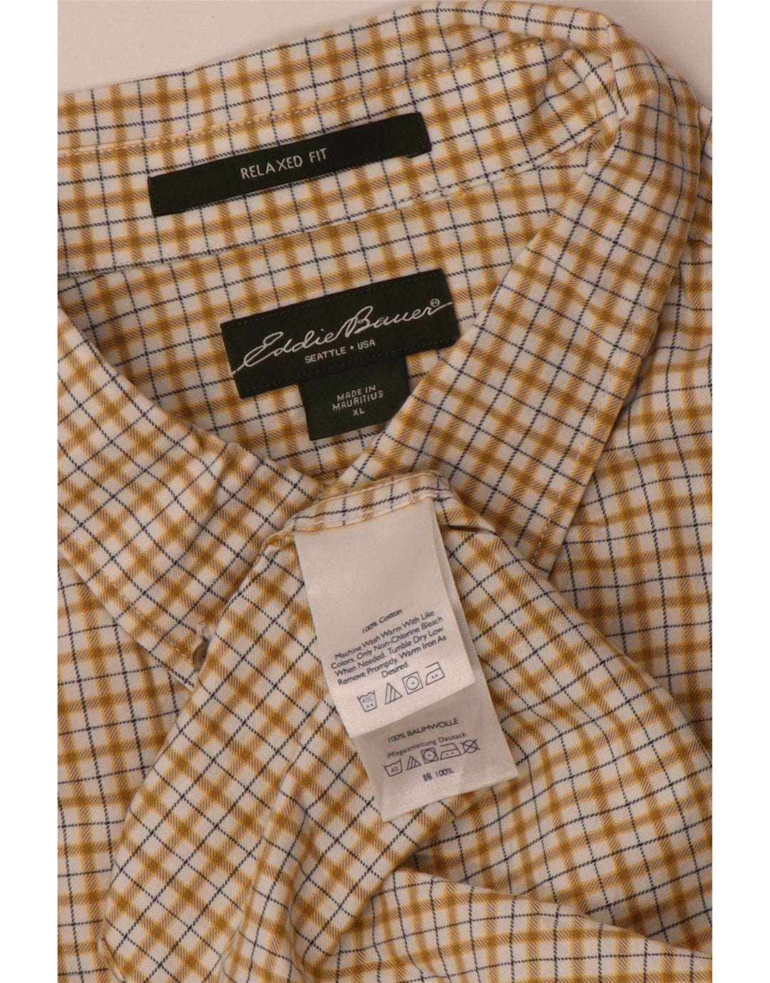 EDDIE BAUER Chemise en flanelle coupe décontractée pour homme XL en coton à carreaux jaunes
