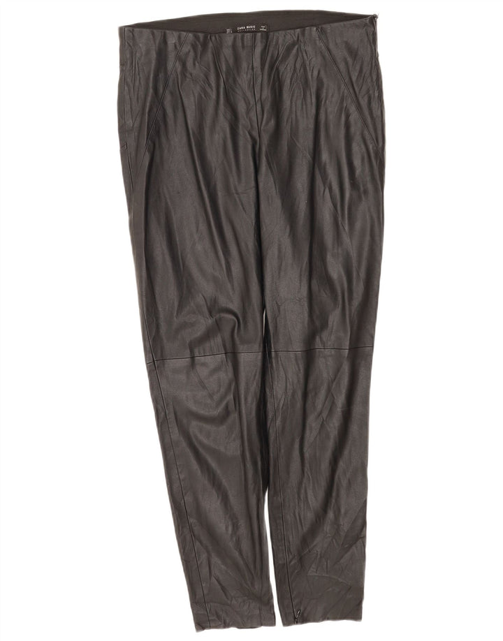 Zara Femme Pantalon Slim En Simili Cuir Large W34 L27 Polyuréthane Noir