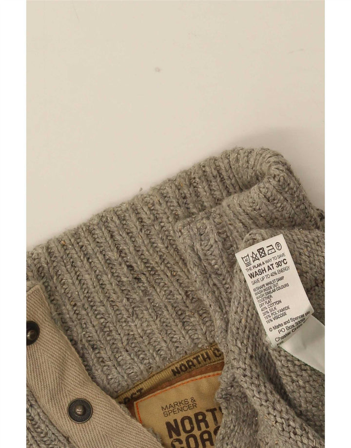 Marks & Spencer Pull à col boutonné pour homme Petit gris chiné en coton