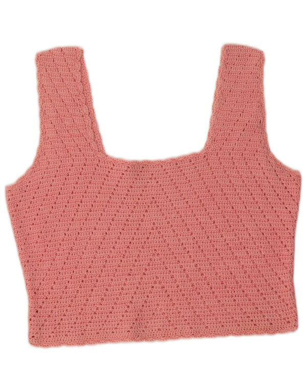 vintage Femmes Tricot Crop Cami Top UK 10 Petit Rose