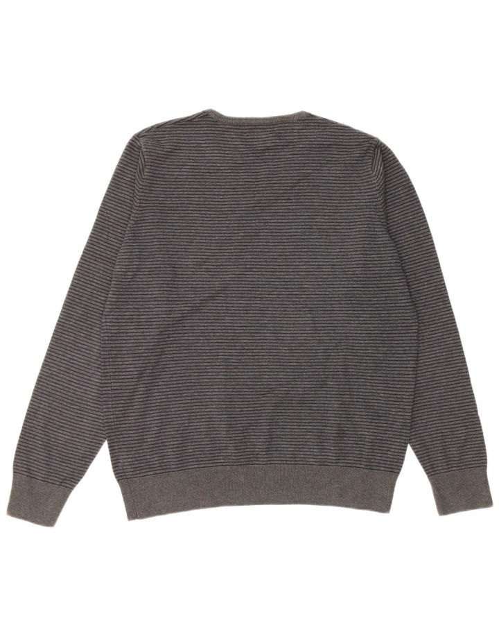 MARKS & SPENCER Pull Homme Autograph Col V Gris Moyen Rayures Fines