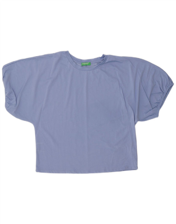 BENETTON T-Shirt Femme Top UK 14 Bleu Moyen Coton