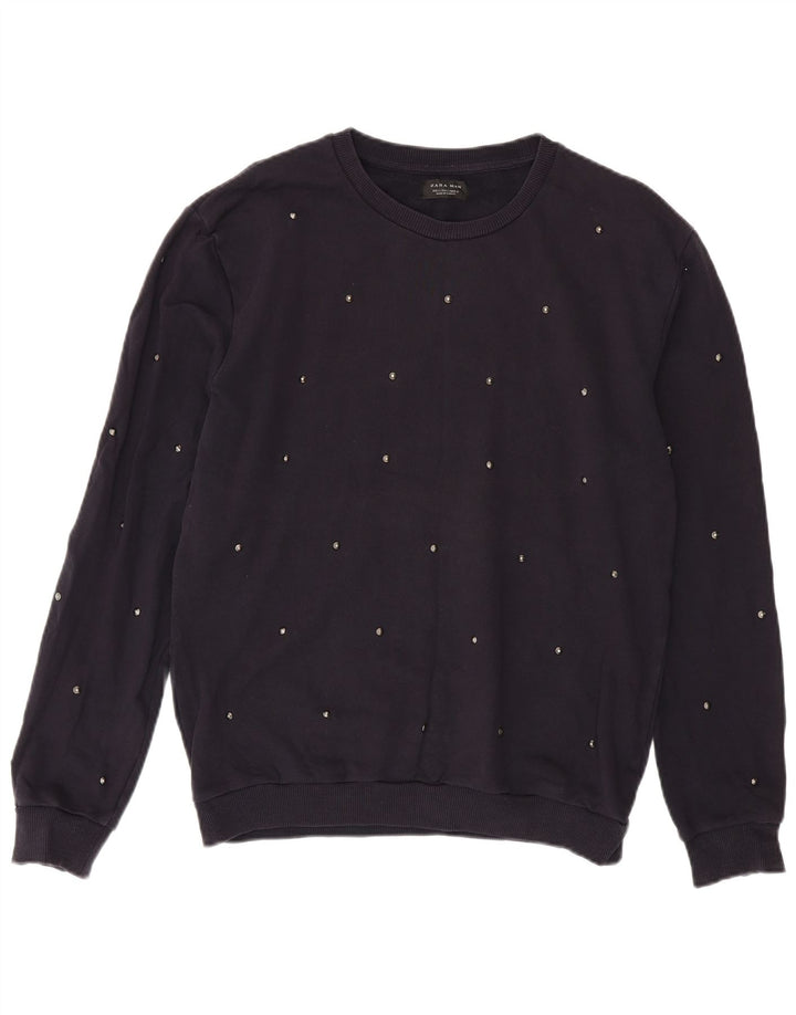 Zara Homme Sweatshirt Jumper Large Bleu Marine Coton