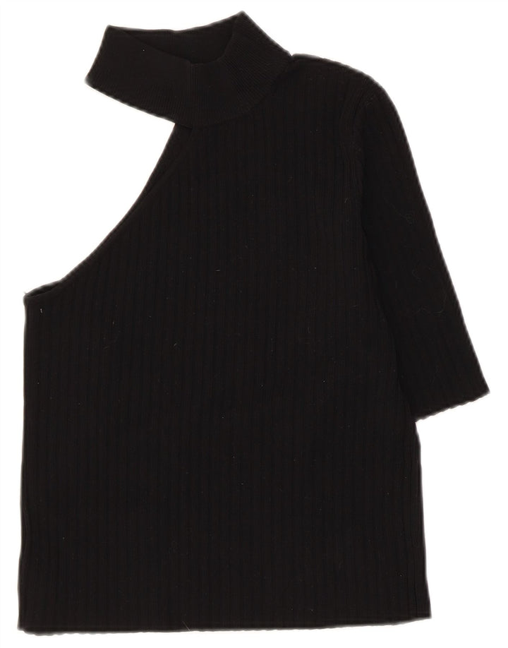 Zara Femmes Crop One Épaule Top UK 8 Petit Nylon Noir