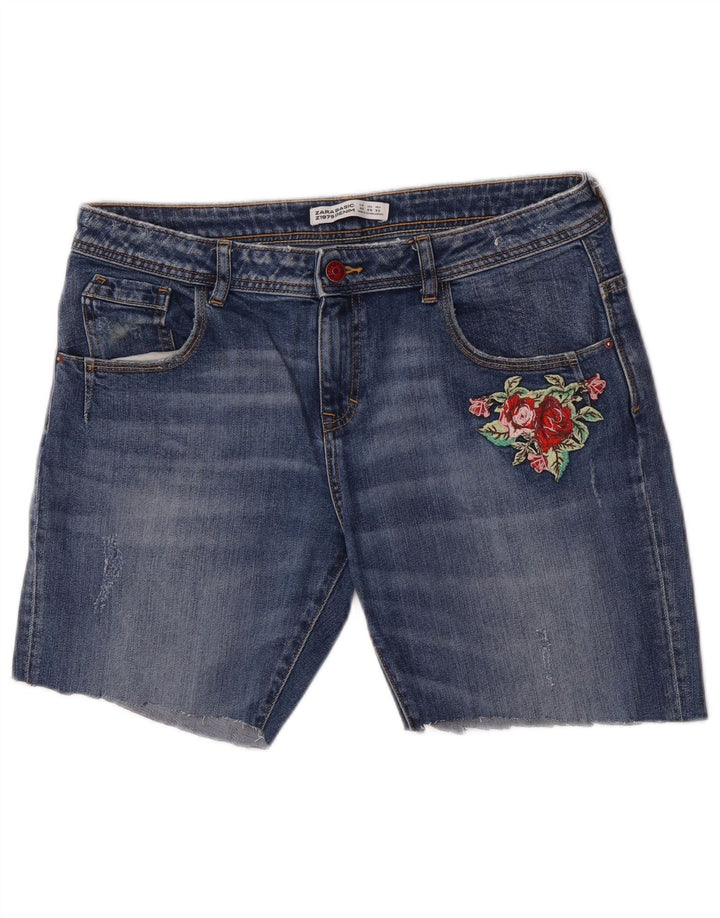 Zara Short en jean pour femme EU 40 Medium W30 Bleu Floral