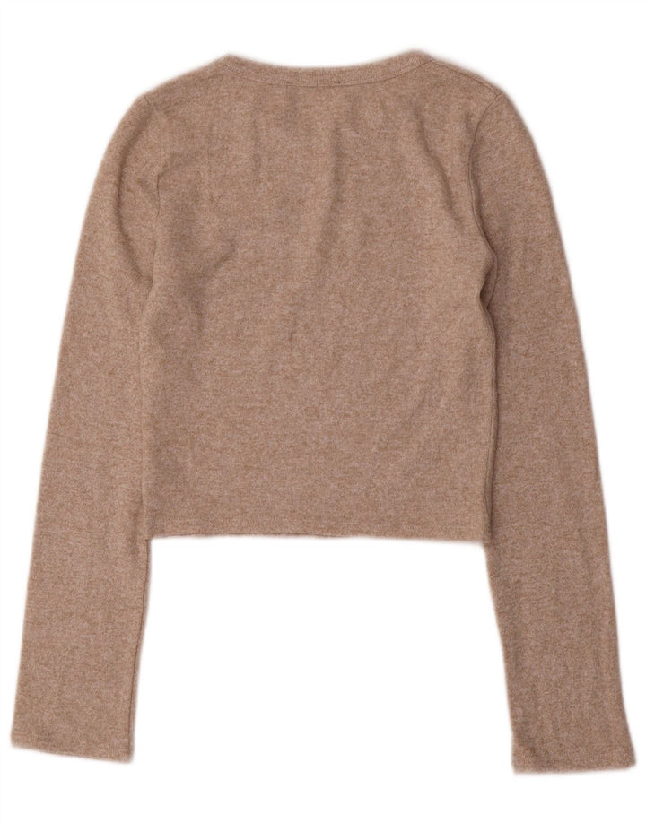 Zara Womens Crop Top Manches Longues UK 8 Petit Beige