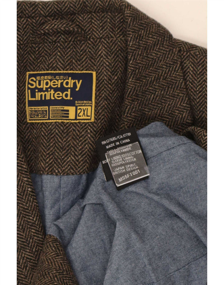 Superdry Veste Blazer 2 Boutons Homme UK 44 2XL Marron Chevrons Coton