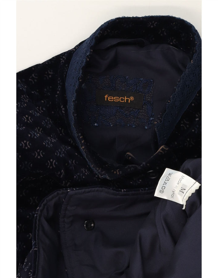 vintage Femme 7 bouton Blazer Veste UK 12 Moyen Marine Bleu Spotted Coton