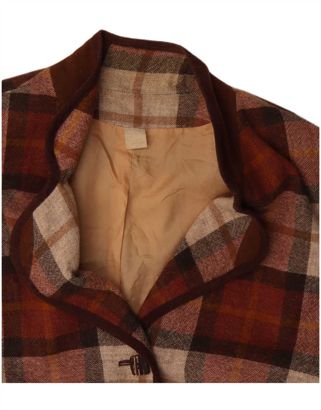 vintage Femmes 3 Bouton Blazer Veste UK 20 2XL Bourgogne Check Polyacrylique