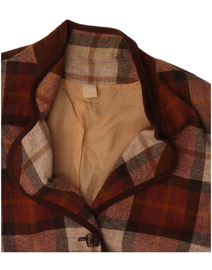 vintage Femmes 3 Bouton Blazer Veste UK 20 2XL Bourgogne Check Polyacrylique