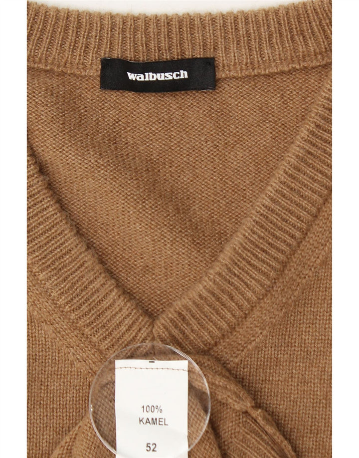 Walbusch Pull col V pour homme IT 52 Large Marron